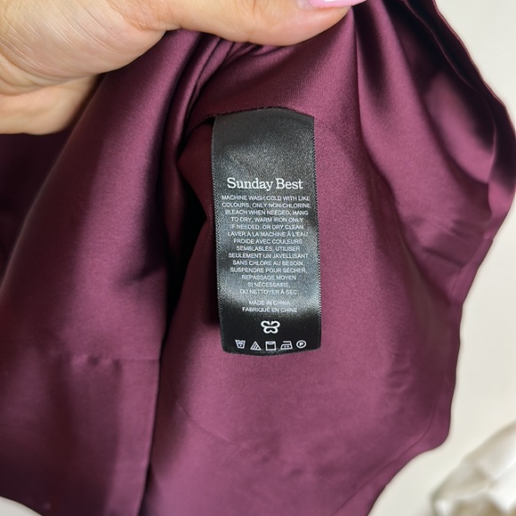 Sunday Best Shimmer Satin Square Neck 90s Style Mini Dress in Spiced Burgundy - Picture 13 of 17